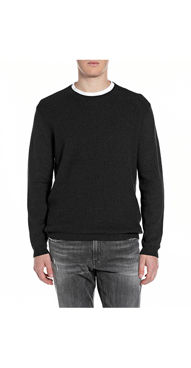 デニムエフェクトクルーネックセーター